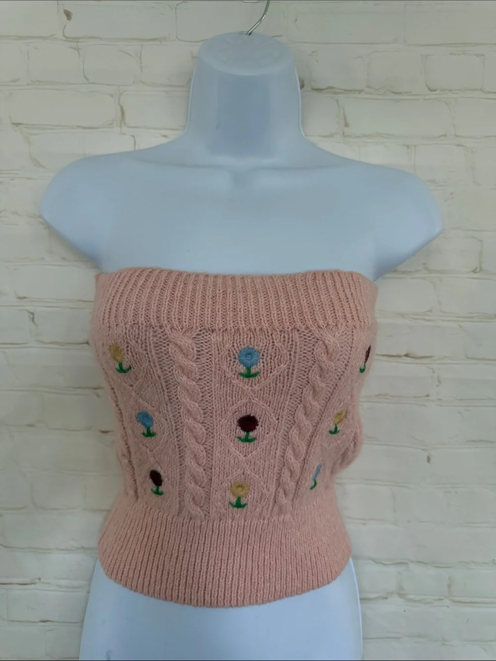 ZARA PONTELLE CÁRDIGAN TUBE TOP FLORAL KNIT EMBROIDERY SET SIZE SMALL & MEDIUM